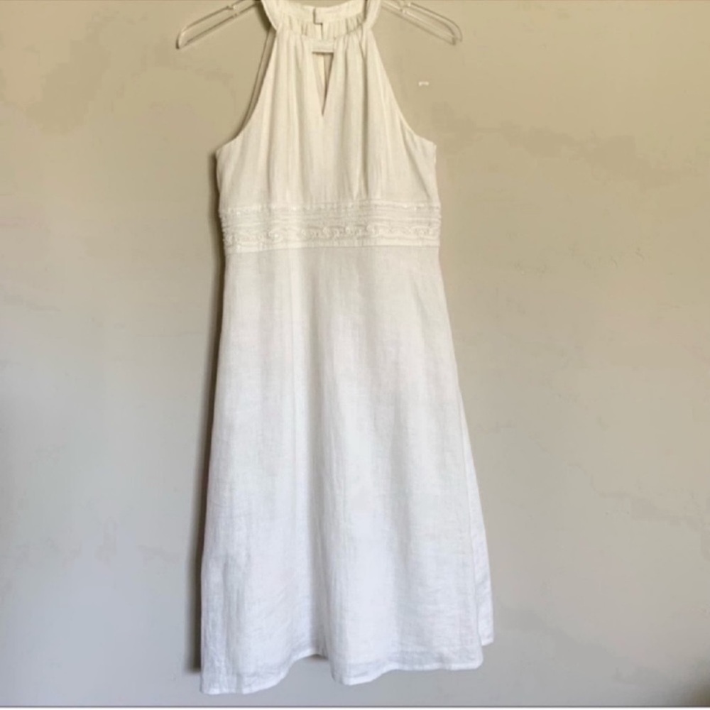 Ann Taylor Linen Beaded Halter Dress s8